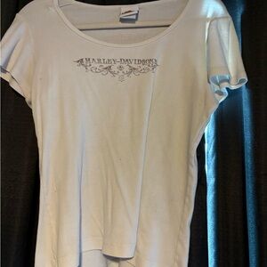 Harley-Davidson White Asymmetrical Cap Sleeve Tee